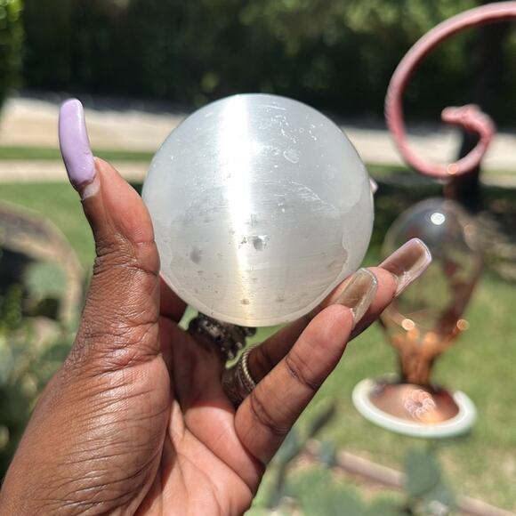 White Satin Spar (Selenite) Crystal Sphere - Picture 2 of 2